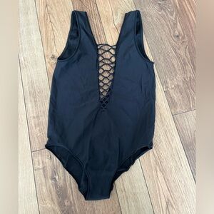La SENZA Black Bodysuit with Lace-Up Detail XS